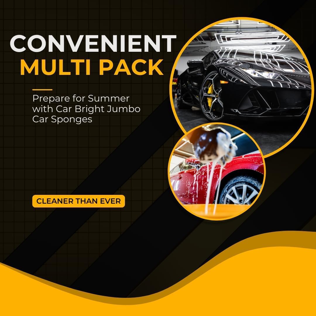 Jumbo Car Sponges (12 Pack) - Large Car Wash Sponges From Car Bright - Perfect for Car Care, Window Cleaning, Wheel Cleaning and Motorbikes - Made in the UK