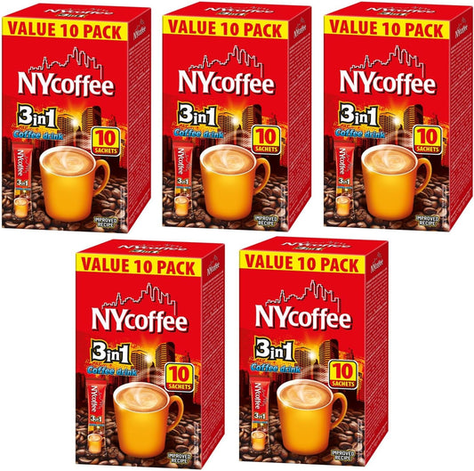 50 x NY Coffee 3 in 1 Sachets White Coffee Sachet with Sugar - 5 Boxes x 10 Instant