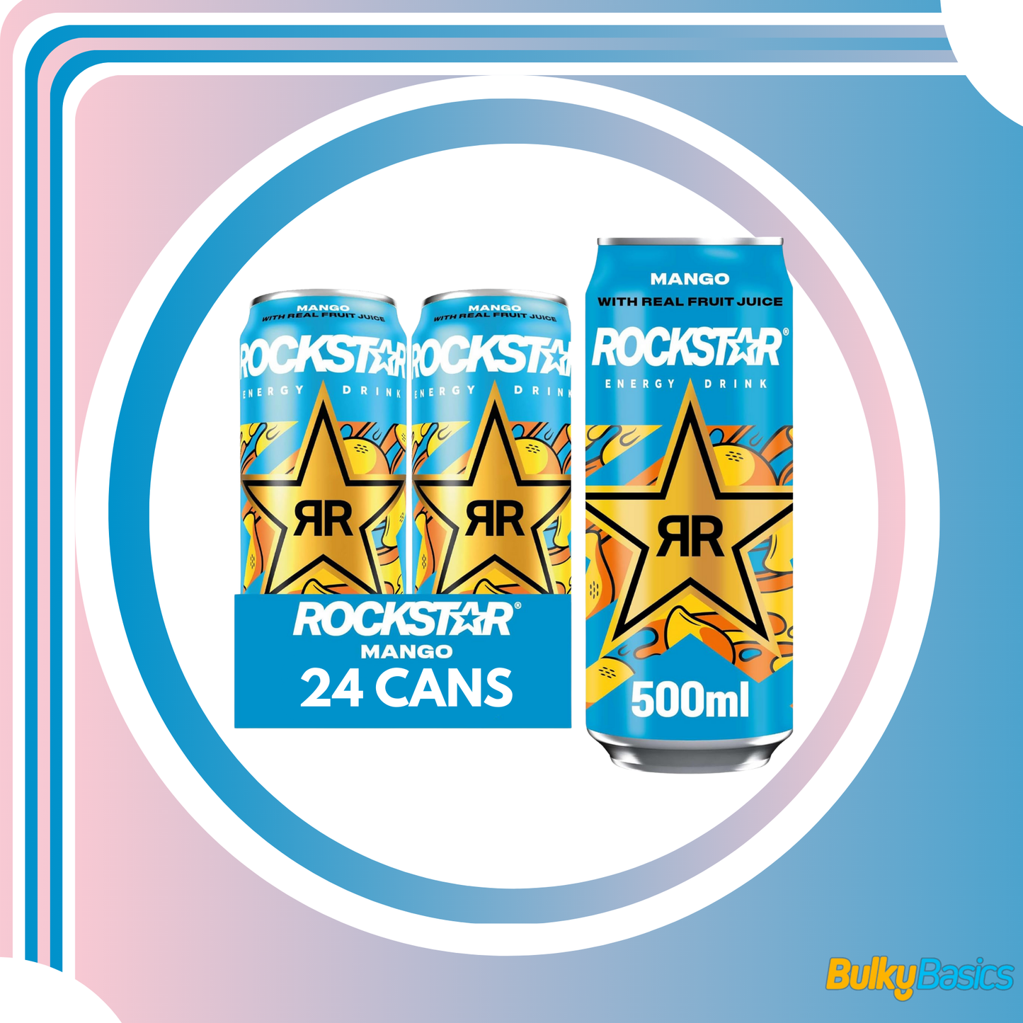 Rockstar Juiced Energy Drink - Mango - Non-Alcoholic - 160 mg Caffeine - Caffeinated Drink with Taurine, Guarana, Ginseng, & B-Vitamins - 24 x 500ml cans