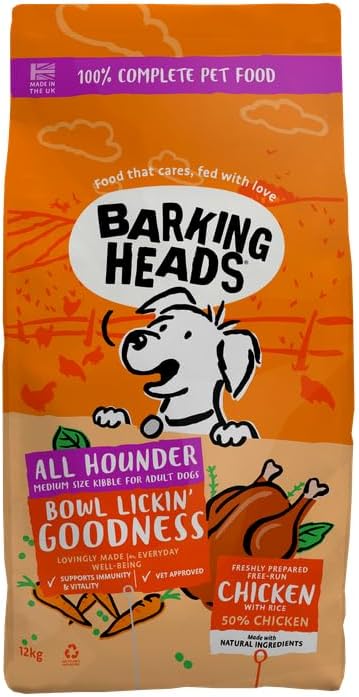 Barking Heads Complete Dry Dog Food 12kg - Adult All Hounder Bowl Lickin' Goodness Chicken - Natural Everyday Immunity & Vitality - Vet Approved