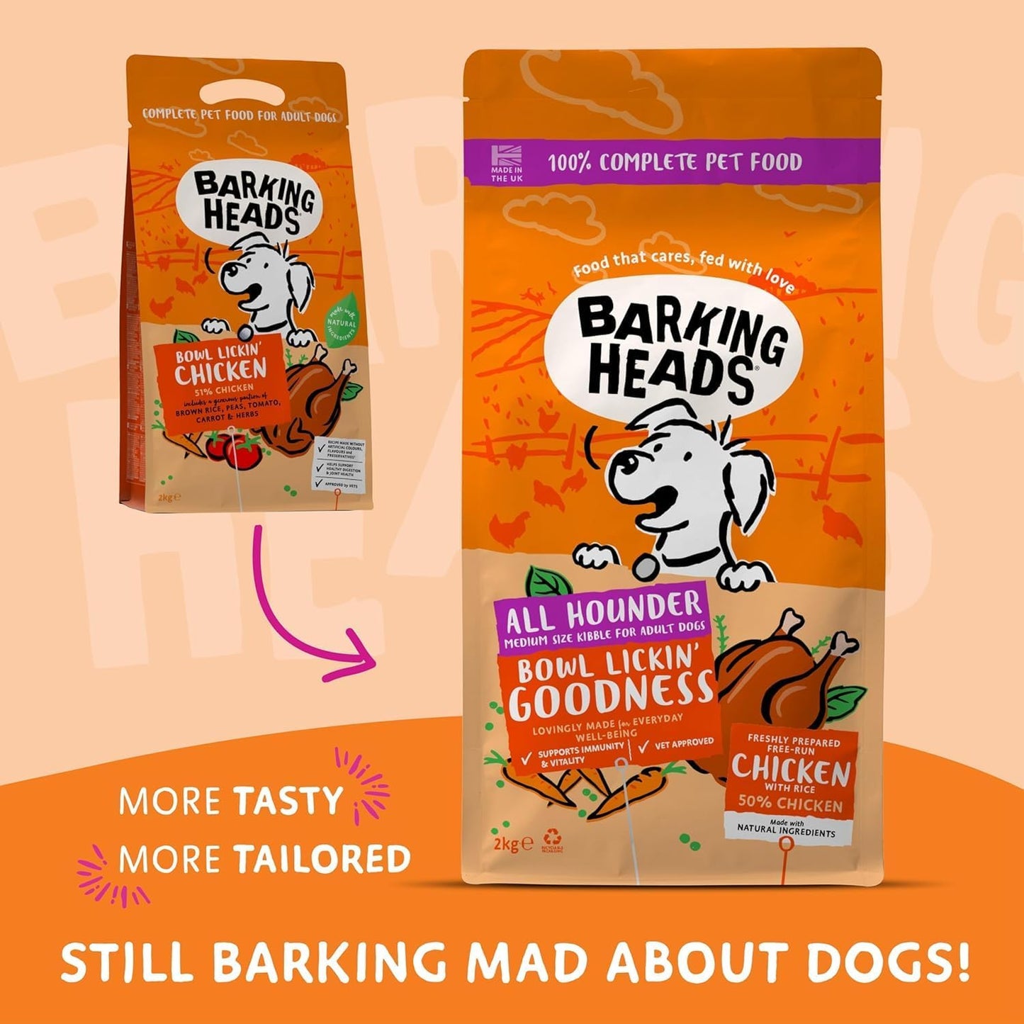 Barking Heads Complete Dry Dog Food 12kg - Adult All Hounder Bowl Lickin' Goodness Chicken - Natural Everyday Immunity & Vitality - Vet Approved