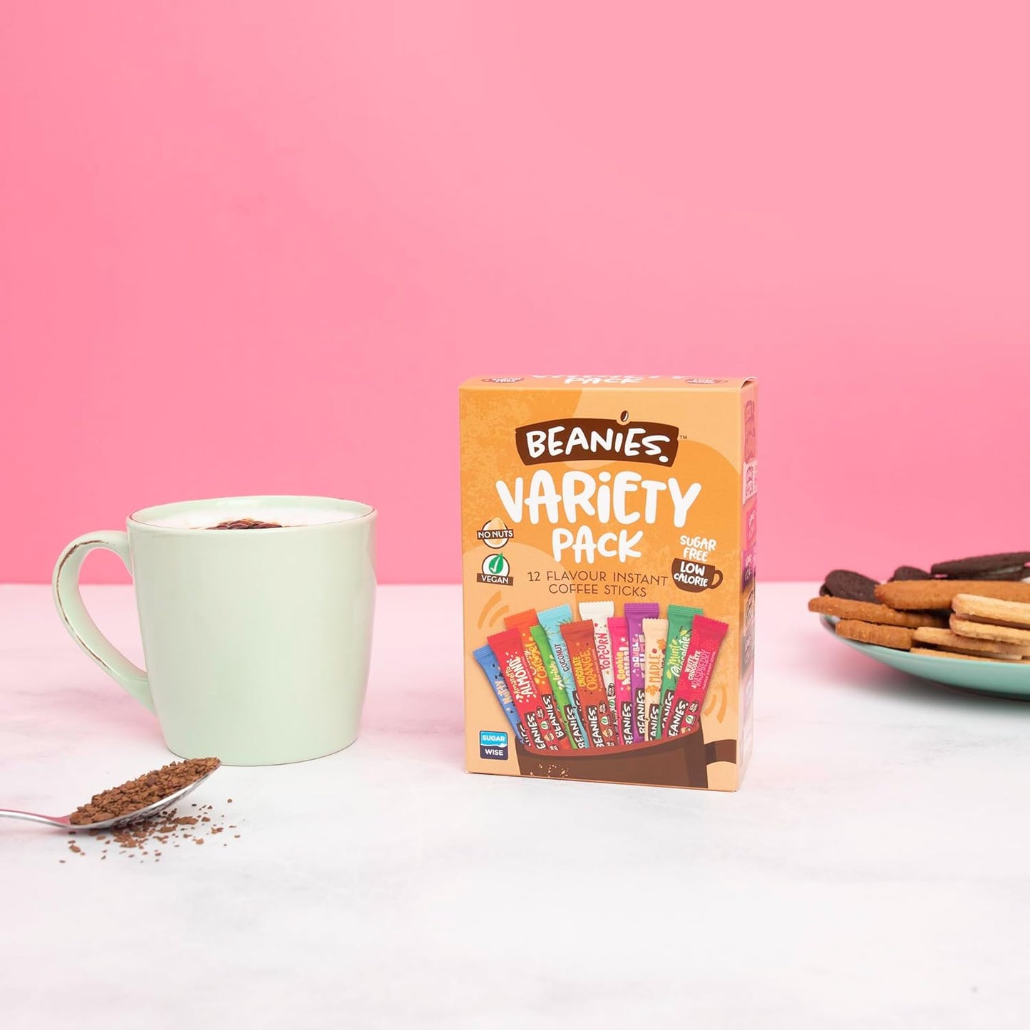 3 x Beanies Coffee Sachets Variety Box 12 Per Pack - Mixed Flavoured Instant Coffee - Vegan, nut free, low calories
