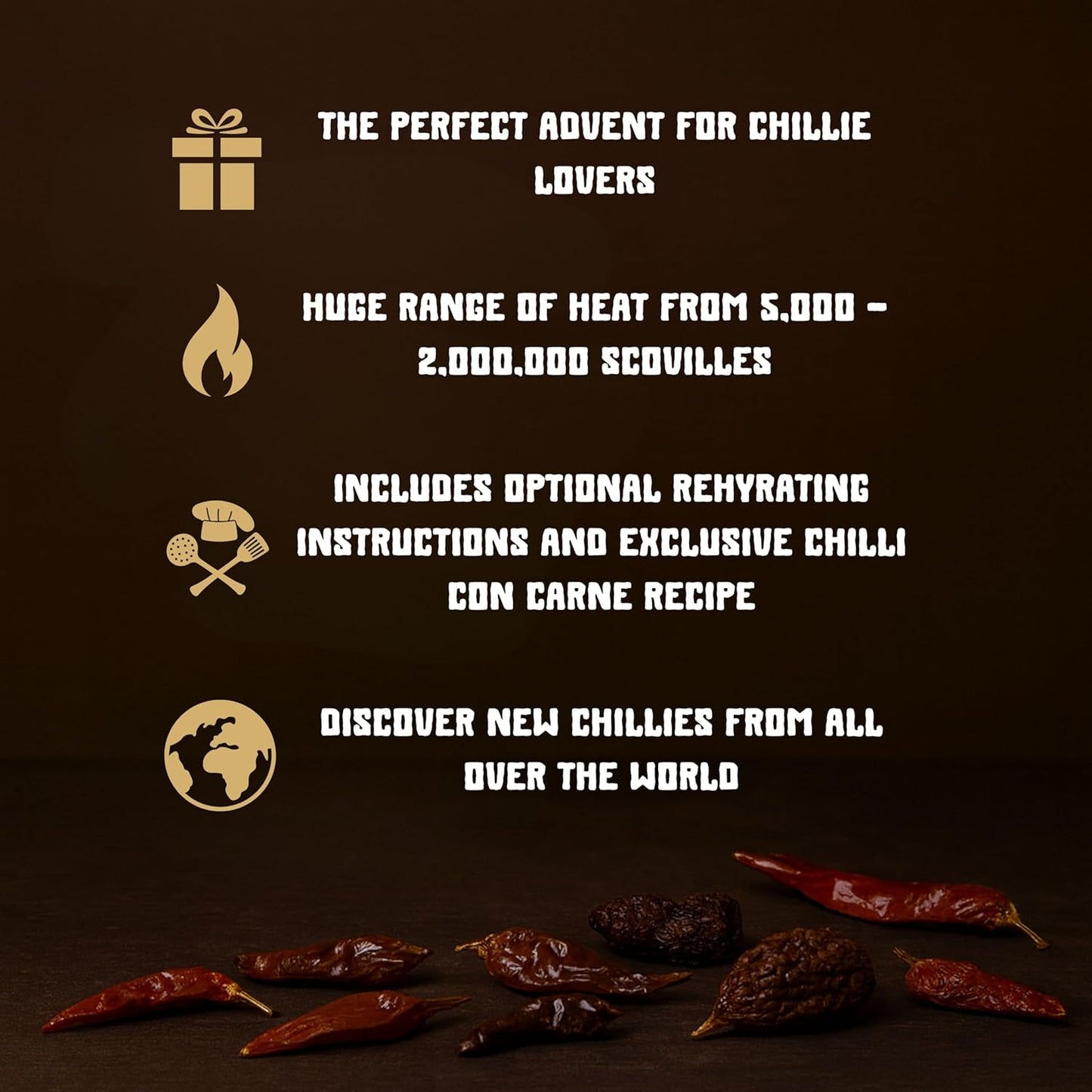 Crafted Gift Co. Premium Whole Chillies Advent Calendar 2025 - 24 Days Of Super Hot Chilli's - Christmas Food Advent Calendar - Fiery Flavours - Recipe Included
