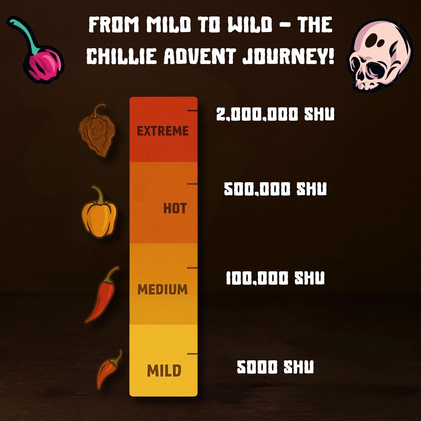Crafted Gift Co. Premium Whole Chillies Advent Calendar 2025 - 24 Days Of Super Hot Chilli's - Christmas Food Advent Calendar - Fiery Flavours - Recipe Included