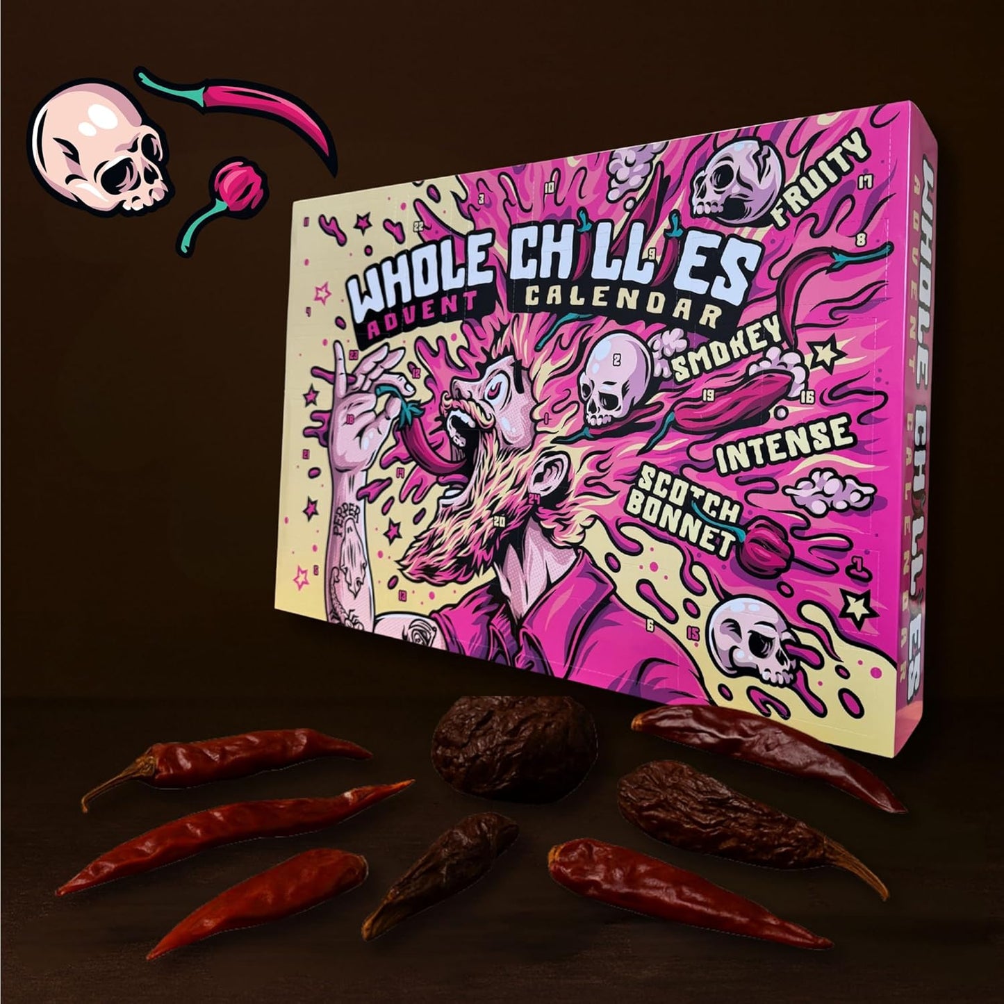 Crafted Gift Co. Premium Whole Chillies Advent Calendar 2025 - 24 Days Of Super Hot Chilli's - Christmas Food Advent Calendar - Fiery Flavours - Recipe Included