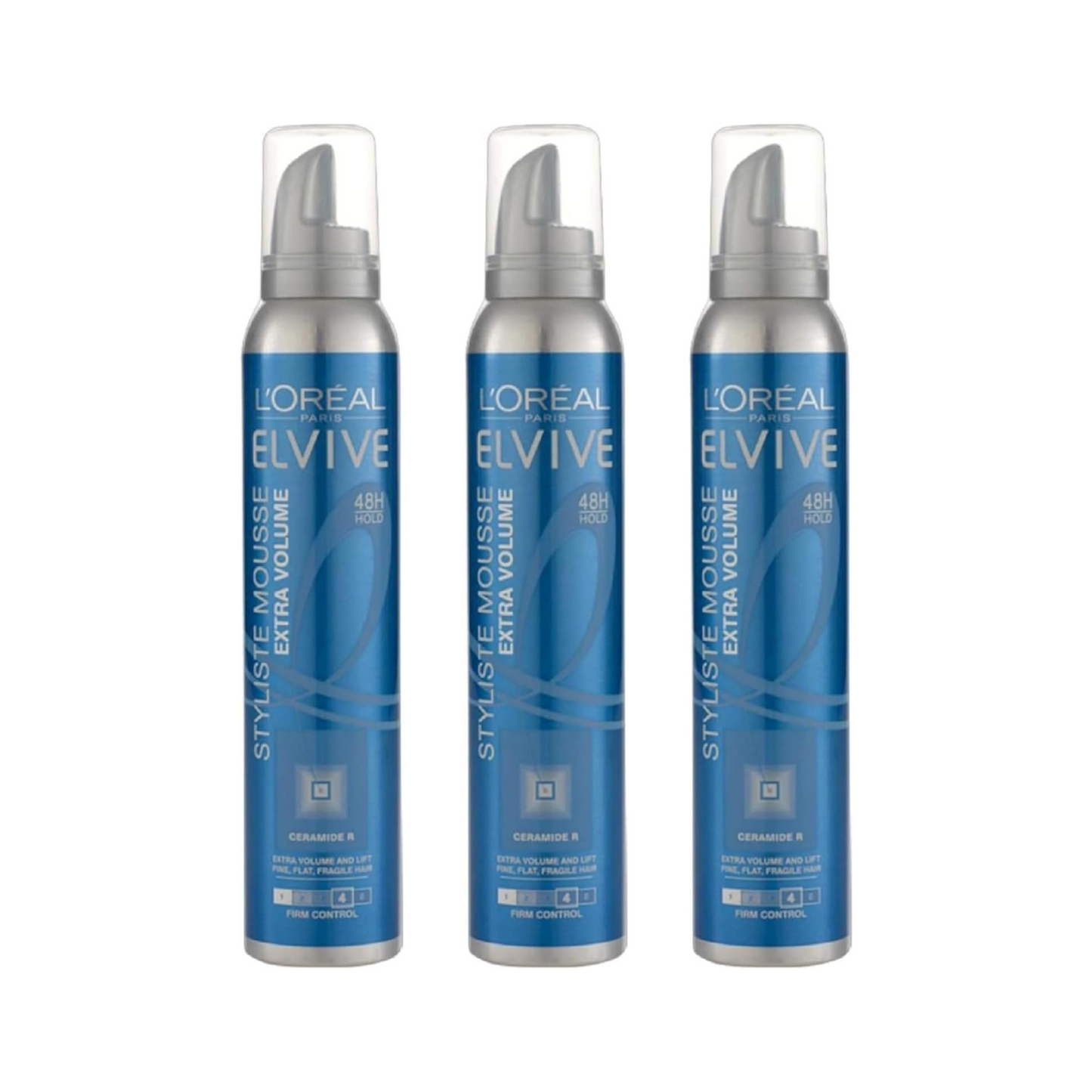 3 x Elvive Styliste Extra Volume Mousse 150ml - 48H Hold - Firm Control 4 With Ceramide R
