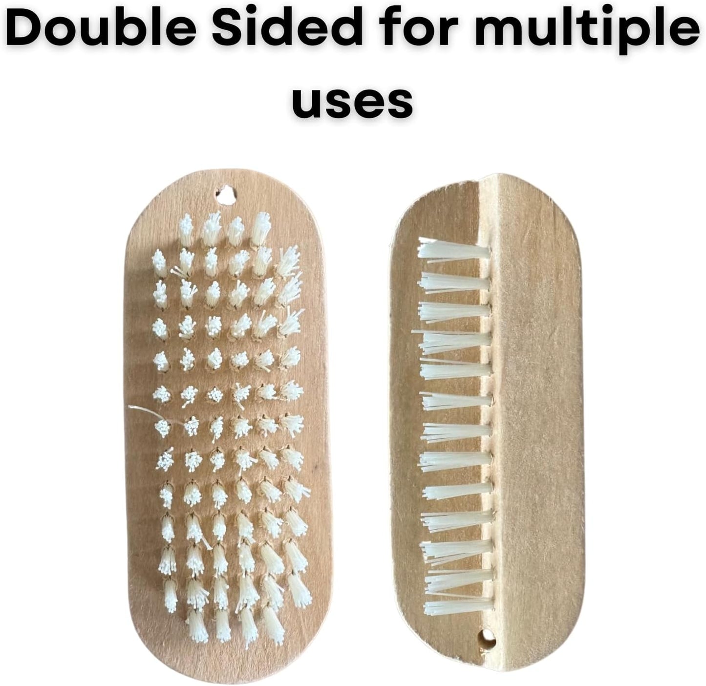 6 x Wooden Nail Brushes, Hygienic Double Sided Hand And Cleaning Brush, Scrubbing To Clean Under Dirt Grime Grease, Firm Strong Bristles, For Use On Fingernails Toenails