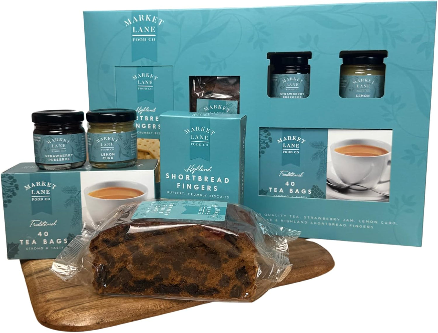 Traditional Time For Tea Hamper by Hampton - Cream tea set containing Quality Tea, Strawberry Jam, Lemon Curd, Fruit Cake, Highland Shortbread Fingers - Ideal Christmas or Birthday present