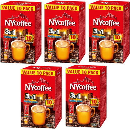 50 x NY Coffee 3 in 1 Sachets White Coffee Sachet with Sugar - 5 Boxes x 10 Instant