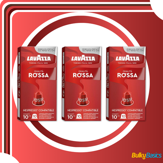 Lavazza, Qualità Rossa, 30 Aluminium Capsules Compatible with Nespresso Original Machines, with Chocolate and Dried Fruit Notes, Arabica and Robusta, Intensity 10/13, Medium Roasting