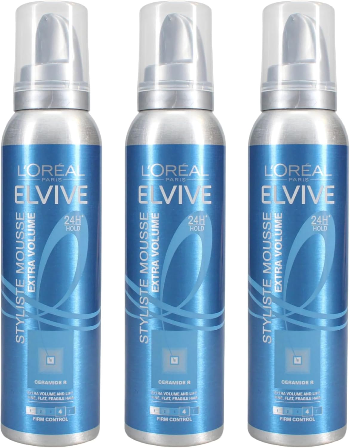 3 x Elvive Styliste Extra Volume Mousse 150ml - 24H Hold - Firm Control 4 With Ceramide R