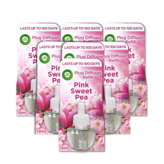 Air Wick Plug in Diffuser Refill, Pink Sweet Pea, Pack 6 x 19ml, Long Lasting Fragrance, Lasts up to 600 days, Plug in Air freshener