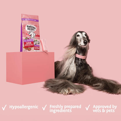 Barking Heads Complete Dry Dog Food 12kg - Adult All Hounder Hair Necessities Salmon - Natural Grain Free Hypoallergenic for Skin & Coat - Vet Approved