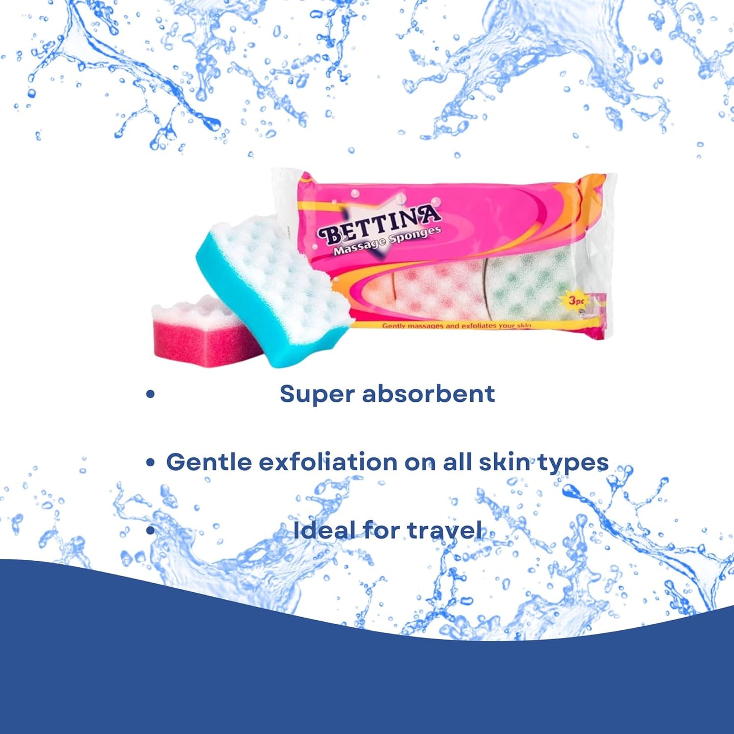 6 x Exfoliating Bath Sponge for Adults and Kids, 2 Packs of 3 Massage Sponges for Men and Women, Mixed Colours