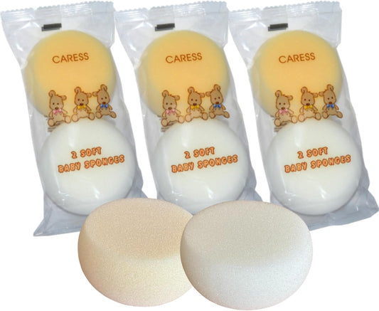 6 x Baby Bath Sponge Natural Body Puff, Soft and Gentle on Small Newborns and Older Babies - Perfect for Sensitive Skin, Bathrooms, Children and Bathing