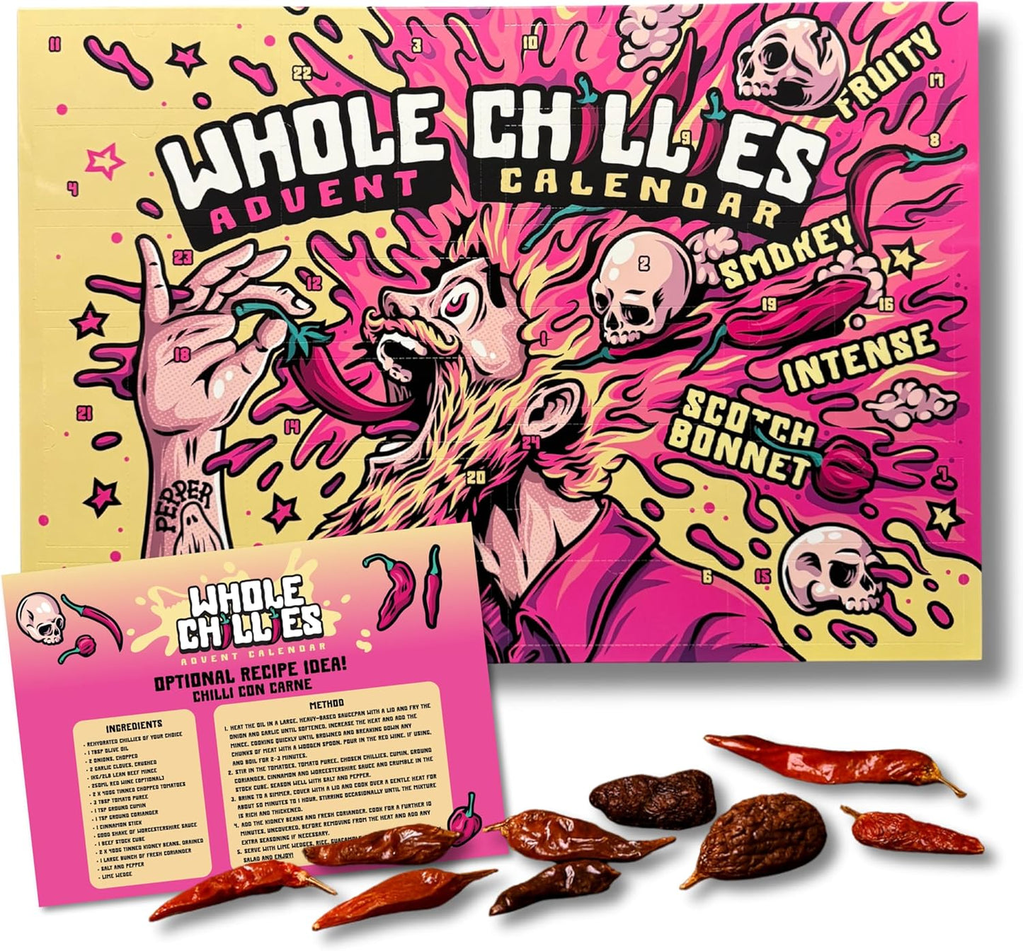 Crafted Gift Co. Premium Whole Chillies Advent Calendar 2025 - 24 Days Of Super Hot Chilli's - Christmas Food Advent Calendar - Fiery Flavours - Recipe Included