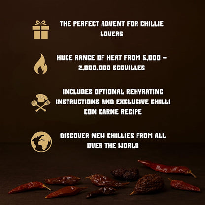 Crafted Gift Co. Premium Whole Chillies Advent Calendar 2025 - 24 Days Of Super Hot Chilli's - Christmas Food Advent Calendar - Fiery Flavours - Recipe Included
