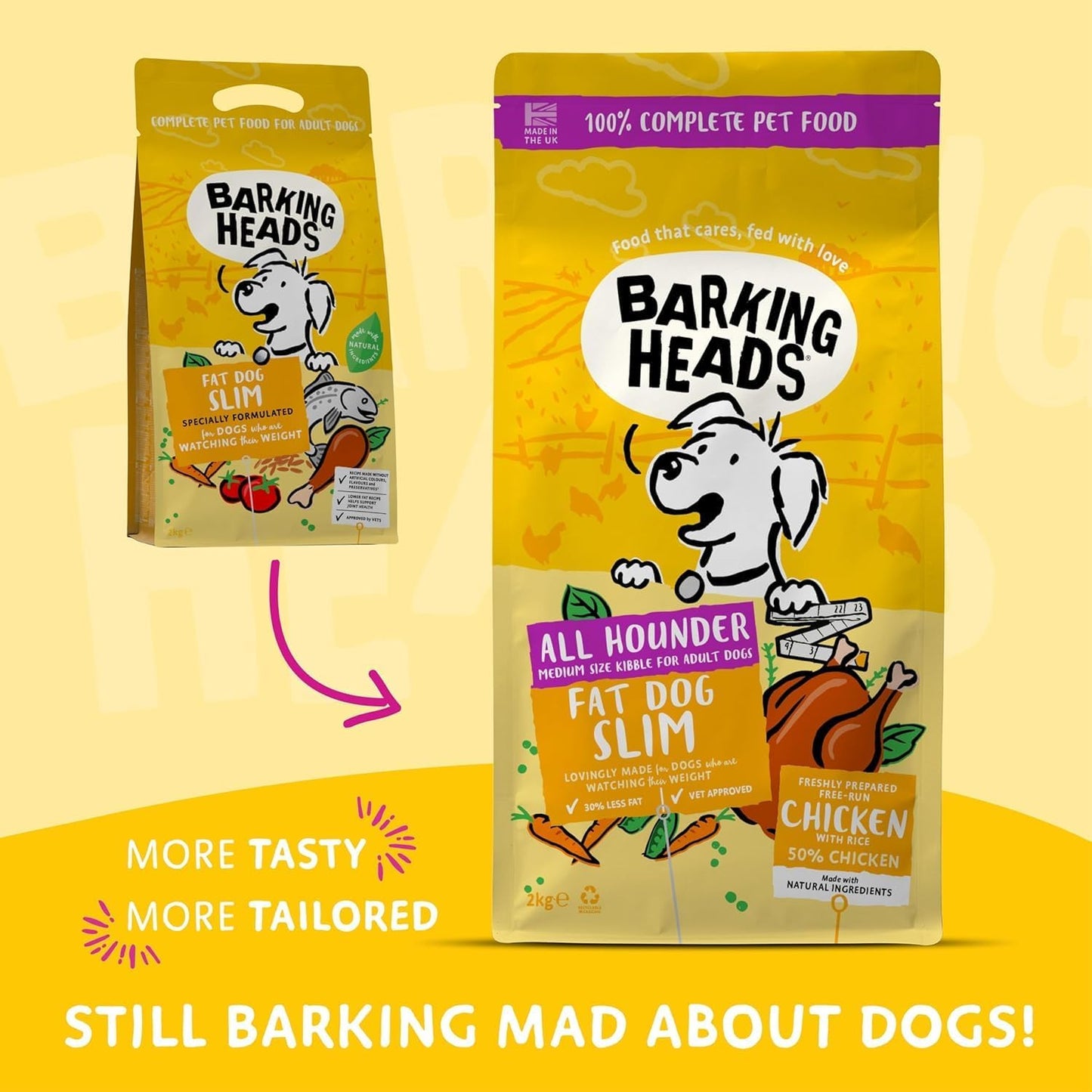Barking Heads Complete Dry Dog Food 12kg - Adult All Hounder Fat Dog Slim Chicken - Natural Low Fat Weight Management for Overweight Dogs - Vet Approved