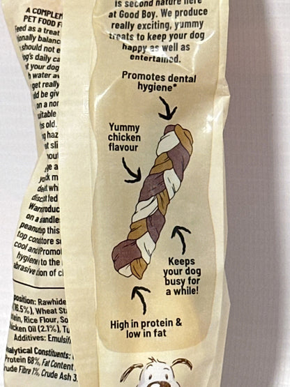 Good Boy - Small Chewy Braids - Dog Chews - Made With Chicken and Chicken Flavouring - 55 Grams ℮ - With Probiotics To Aid Digestion - Case of 12
