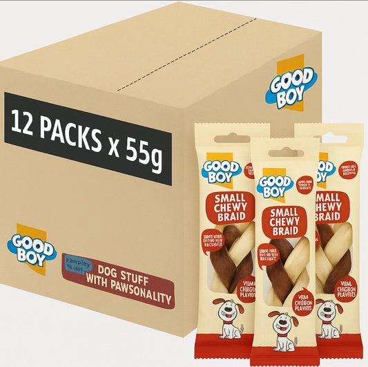 Good Boy - Small Chewy Braids - Dog Chews - Made With Chicken and Chicken Flavouring - 55 Grams ℮ - With Probiotics To Aid Digestion - Case of 12