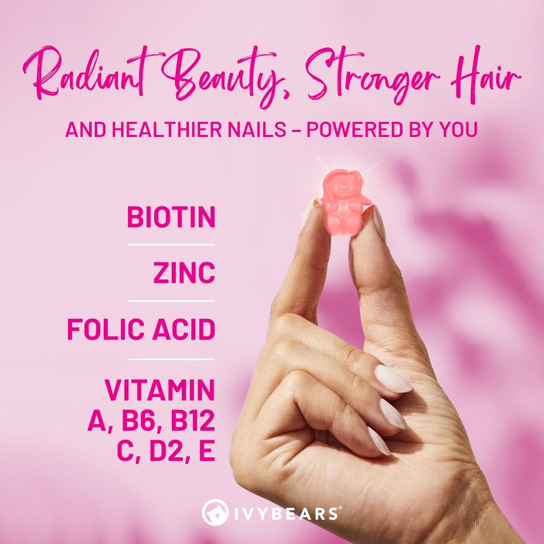Biotin High Dose & Zinc High Dose - Accelerate Hair Growth with Vitamin B12 High Dose, Folic Acid & Vitamin B Complex High Dose - Gummy Bears for Hair - [KI-Health Advisor ADA] - Vegan