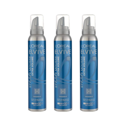 3 x Elvive Styliste Extra Volume Mousse 150ml - 48H Hold - Firm Control 4 With Ceramide R