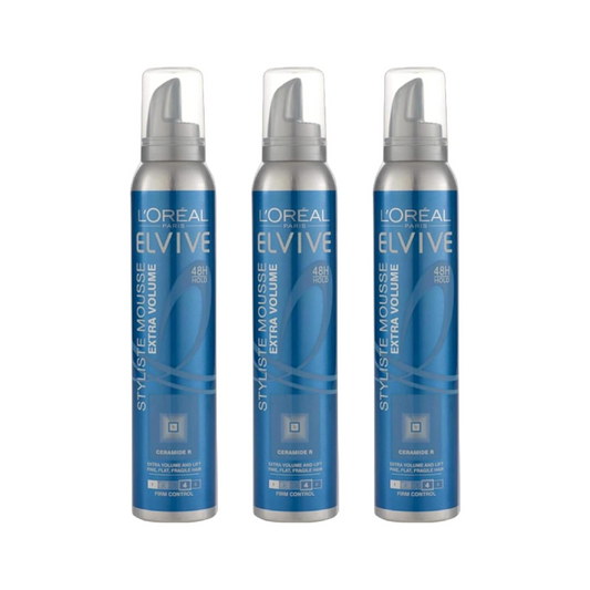 3 x Elvive Styliste Extra Volume Mousse 150ml - 48H Hold - Firm Control 4 With Ceramide R