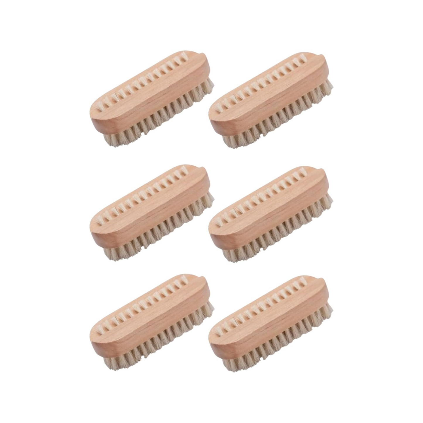 6 x Wooden Nail Brushes, Hygienic Double Sided Hand And Cleaning Brush, Scrubbing To Clean Under Dirt Grime Grease, Firm Strong Bristles, For Use On Fingernails Toenails