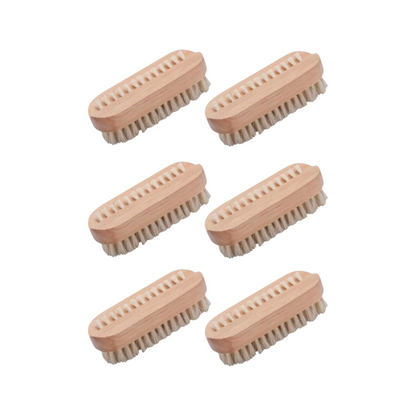 6 x Wooden Nail Brushes, Hygienic Double Sided Hand And Cleaning Brush, Scrubbing To Clean Under Dirt Grime Grease, Firm Strong Bristles, For Use On Fingernails Toenails