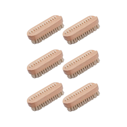 6 x Wooden Nail Brushes, Hygienic Double Sided Hand And Cleaning Brush, Scrubbing To Clean Under Dirt Grime Grease, Firm Strong Bristles, For Use On Fingernails Toenails