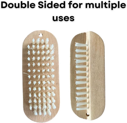6 x Wooden Nail Brushes, Hygienic Double Sided Hand And Cleaning Brush, Scrubbing To Clean Under Dirt Grime Grease, Firm Strong Bristles, For Use On Fingernails Toenails