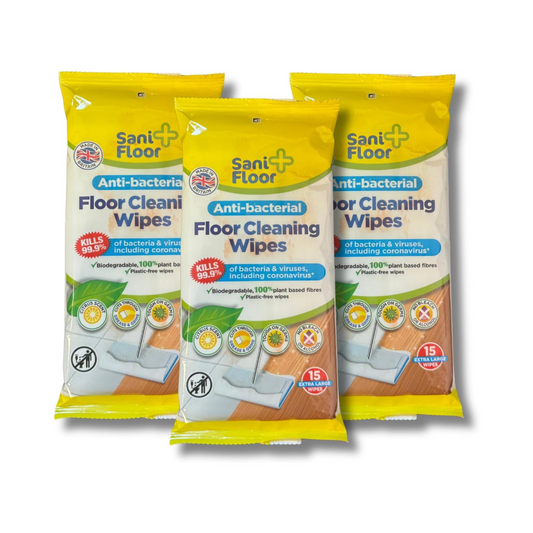 3 x Sani Floor Anti Bacterial Floor Wipes - Big Thick Wipes - Citrus Scent- 3 x 15 (45 In Total) - Biodegradable and Made in the UK - Bulk Buy