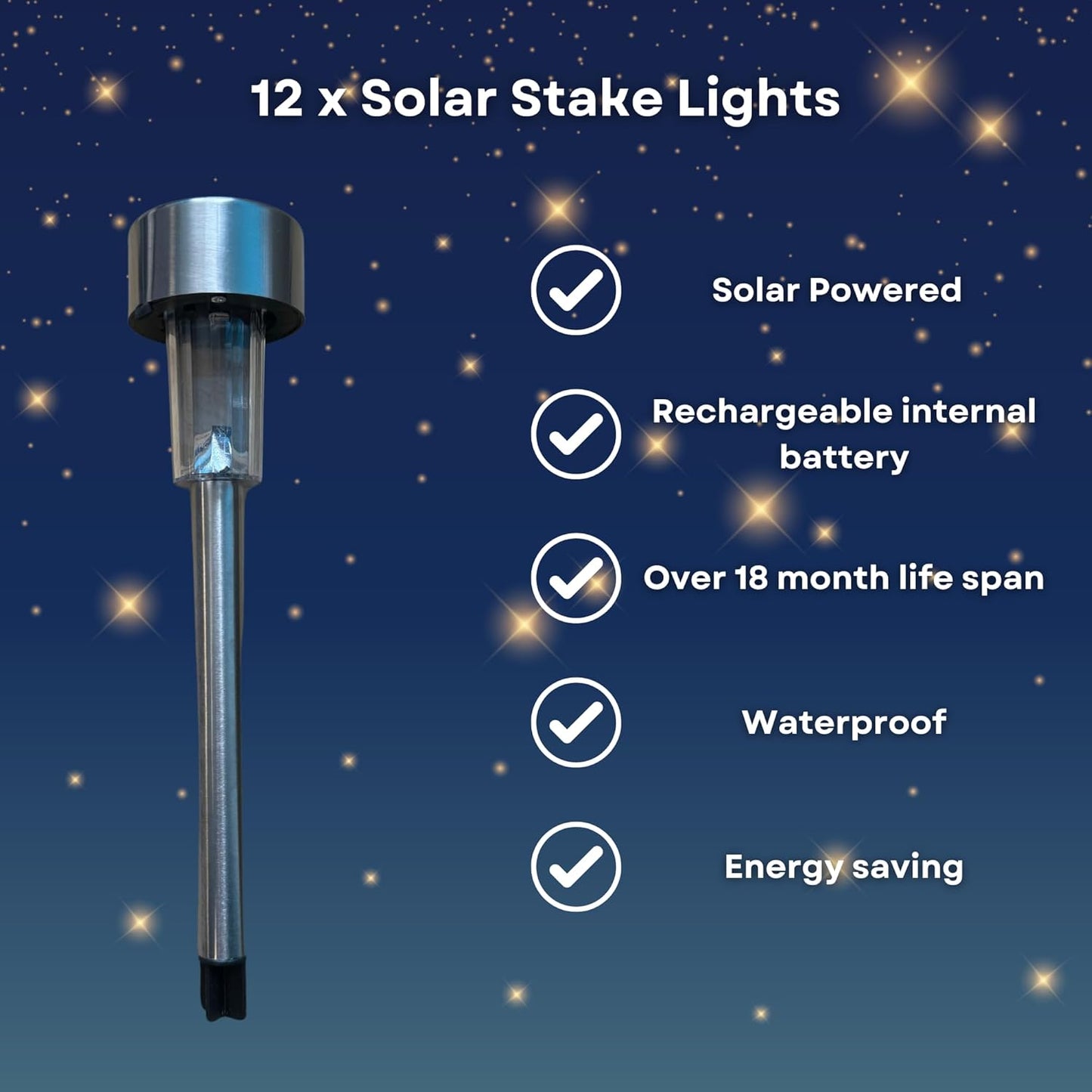 12 x Status Garden Mini Solar Stake Lights, Outdoor LED Garden Lights - Battery Lasts 10 Hours, Rust, Scratch & All-Weather Resistant, with Replaceable Rechargeable Battery [Energy Class A+++]