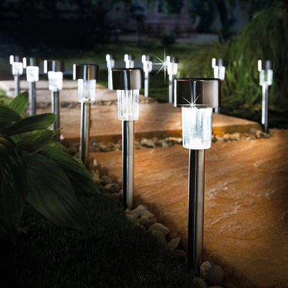 12 x Status Garden Mini Solar Stake Lights, Outdoor LED Garden Lights - Battery Lasts 10 Hours, Rust, Scratch & All-Weather Resistant, with Replaceable Rechargeable Battery [Energy Class A+++]