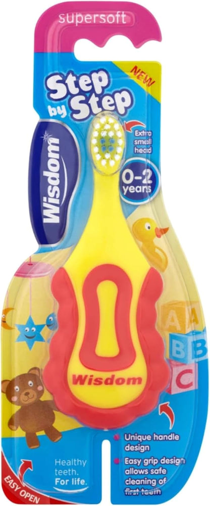 6 x Wisdom Step by Step Supersoft Toothbrush 0-2 Years - Healthy Teeth for Life - Easy Grip Design - Children's and Babies Toothbrush Multi-Pack